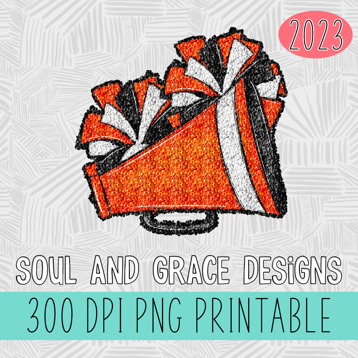 Cheer Megaphone and Poms Faux Sequin - Orange