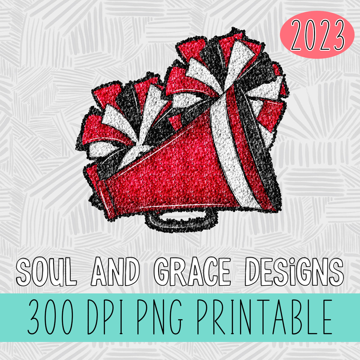 Cheer Megaphone and Poms Faux Sequin - Red