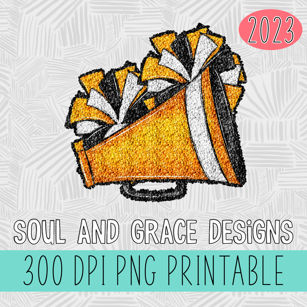 Cheer Megaphone and Poms Faux Sequin - Yellow Gold