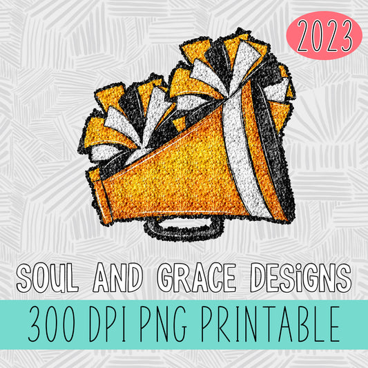 Cheer Megaphone and Poms Faux Sequin - Yellow Gold