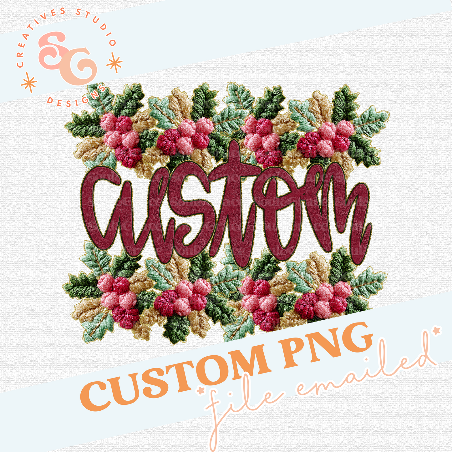FRENCH KNOT HOLLY BORDER - CUSTOM
