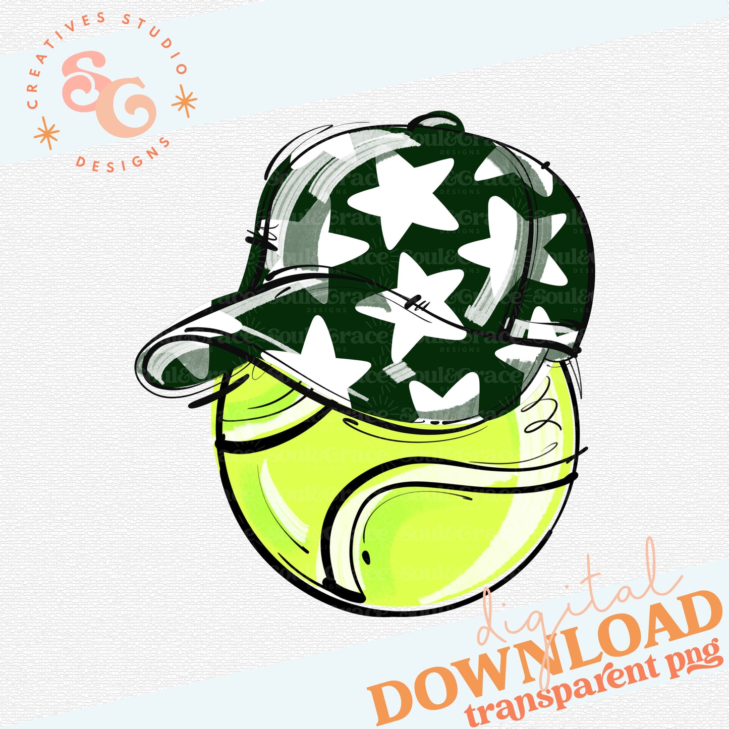DARK GREEN PLAY BALL HAPPY FACE TENNIS