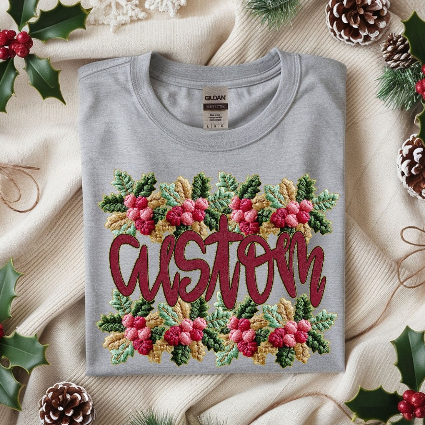 FRENCH KNOT HOLLY BORDER - CUSTOM