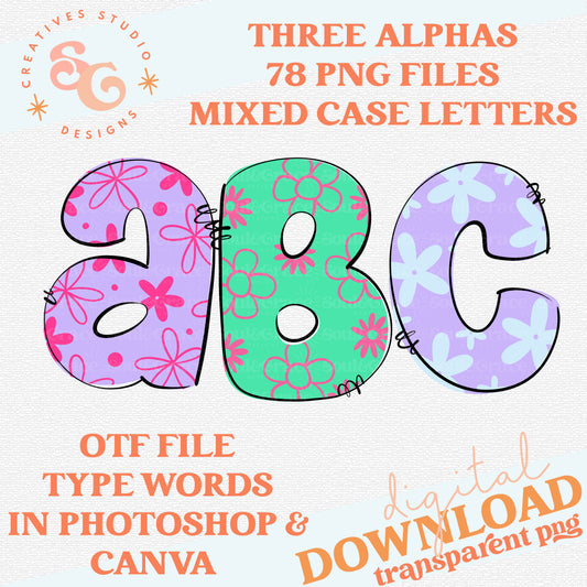 FUN FLORAL ALPHABET TRIO - PNG & OTF INCLUDED