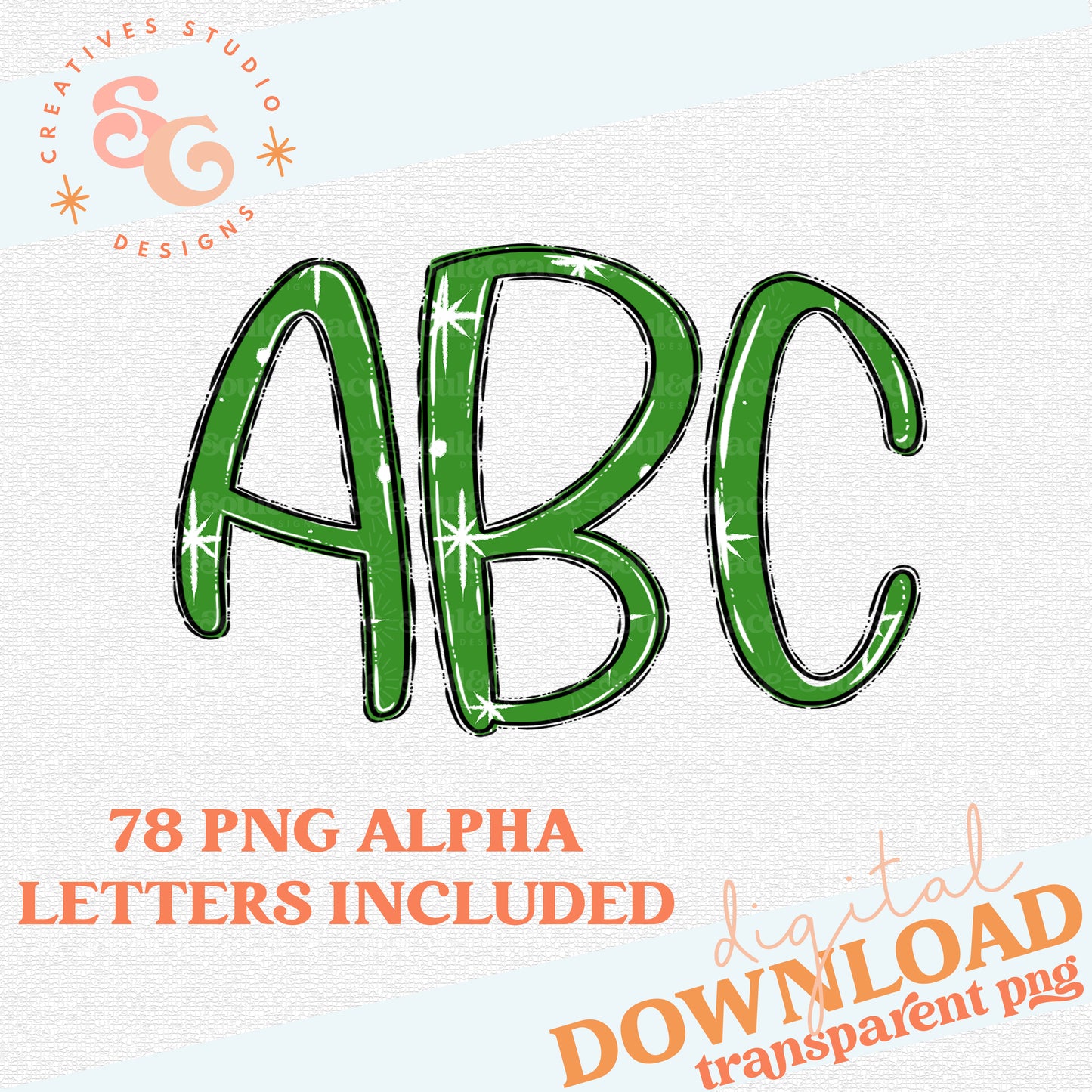 Green Star Three Letter Monogram