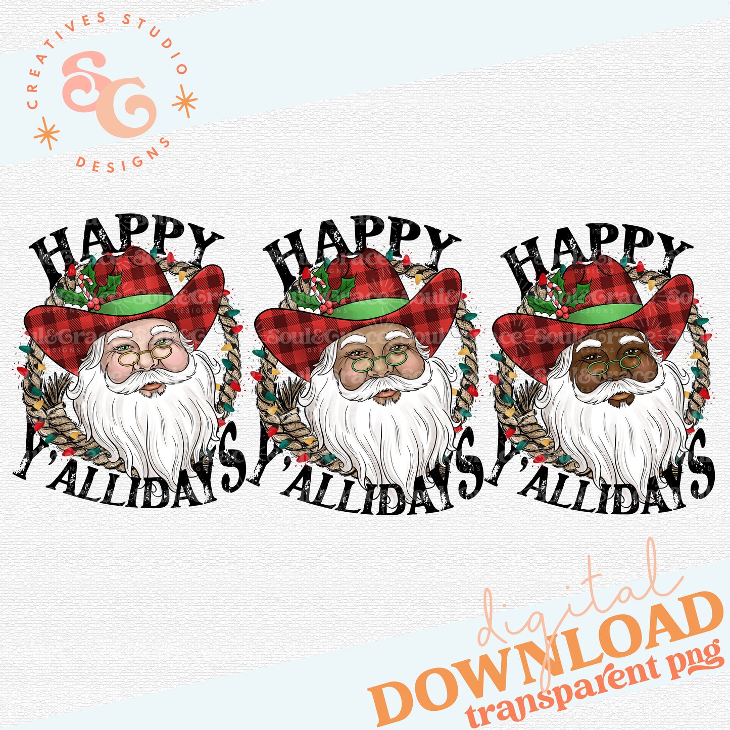 Happy Y'allidays - Set of Three Santas