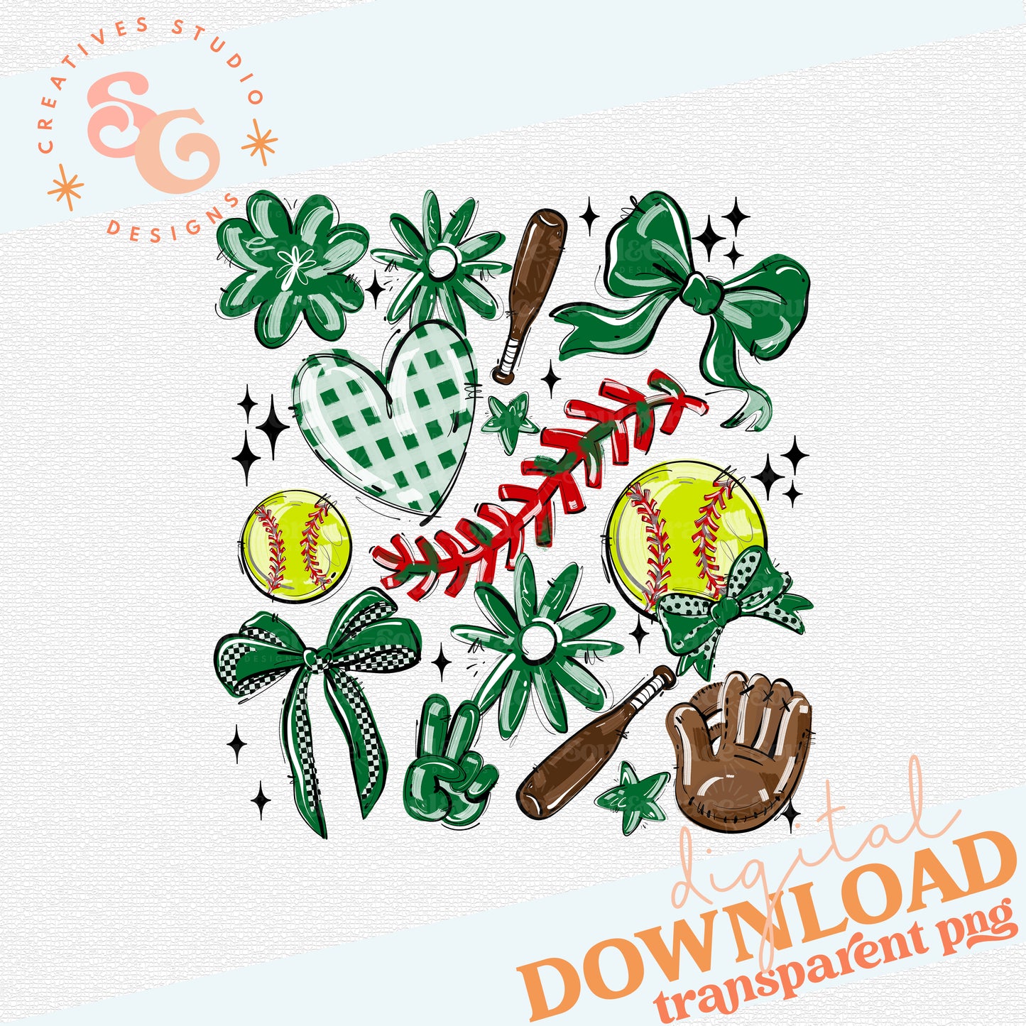 KELLY GREEN PLAY BALL COLLAGE SOFTBALL