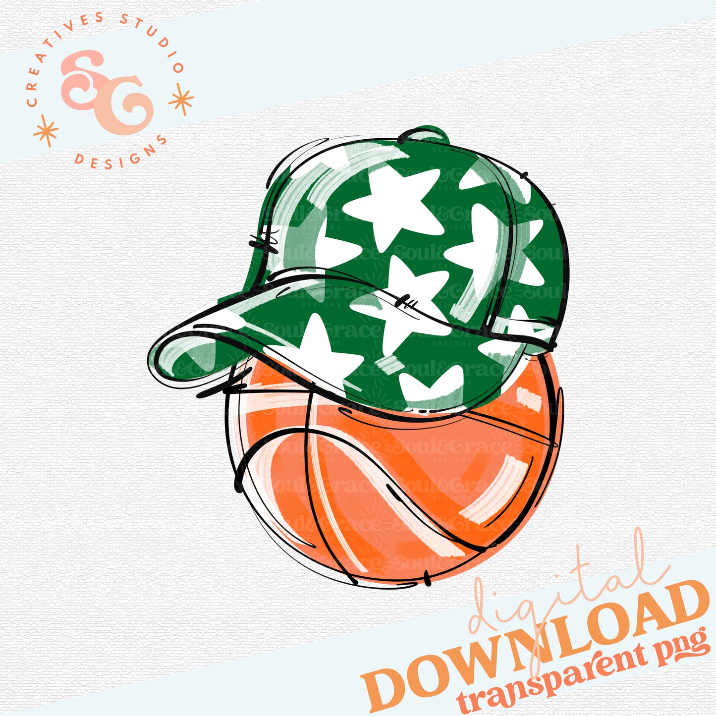KELLY GREEN PLAY BALL HAPPY FACE BASKETBALL
