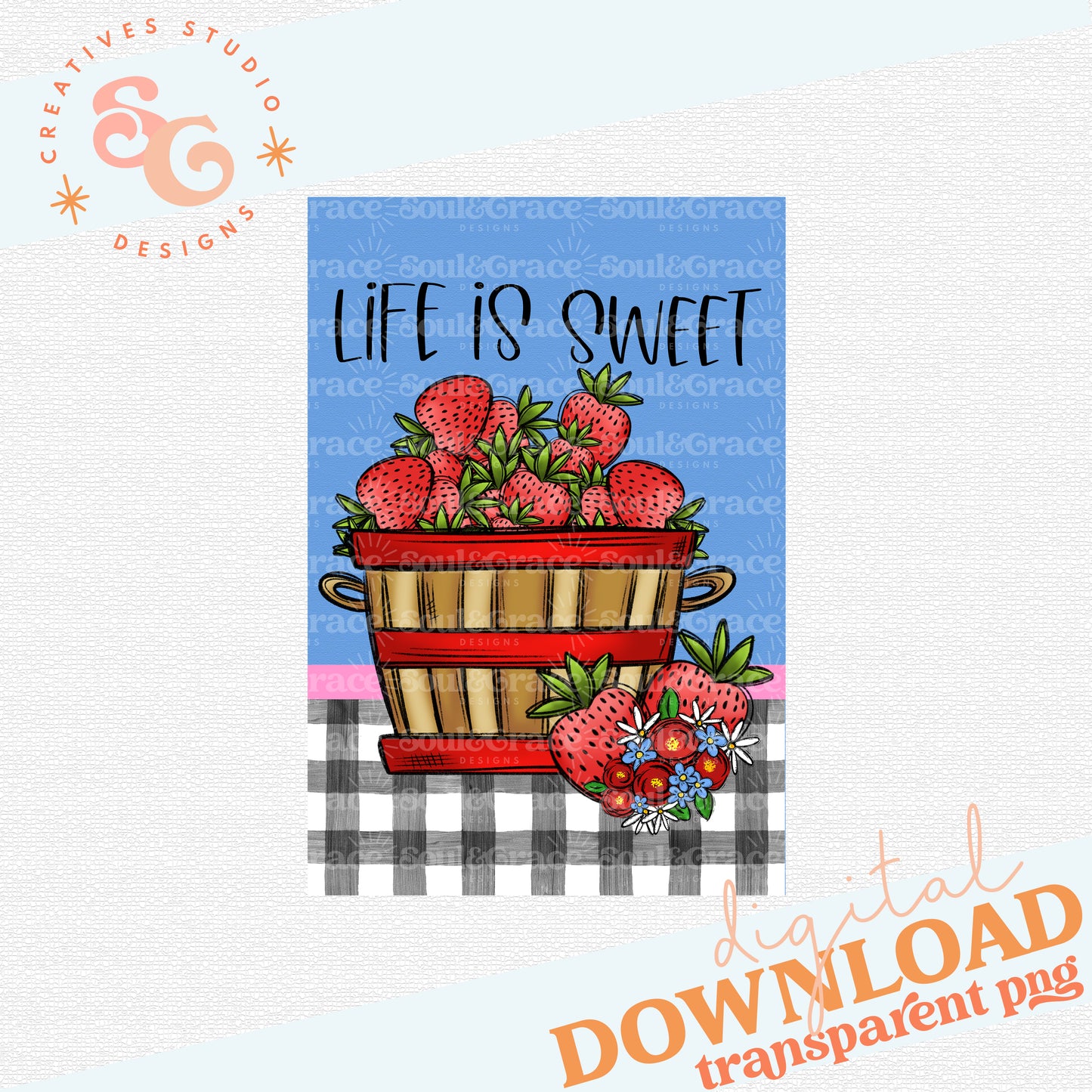 Life is Sweet Strawberry Bucket Garden Flag