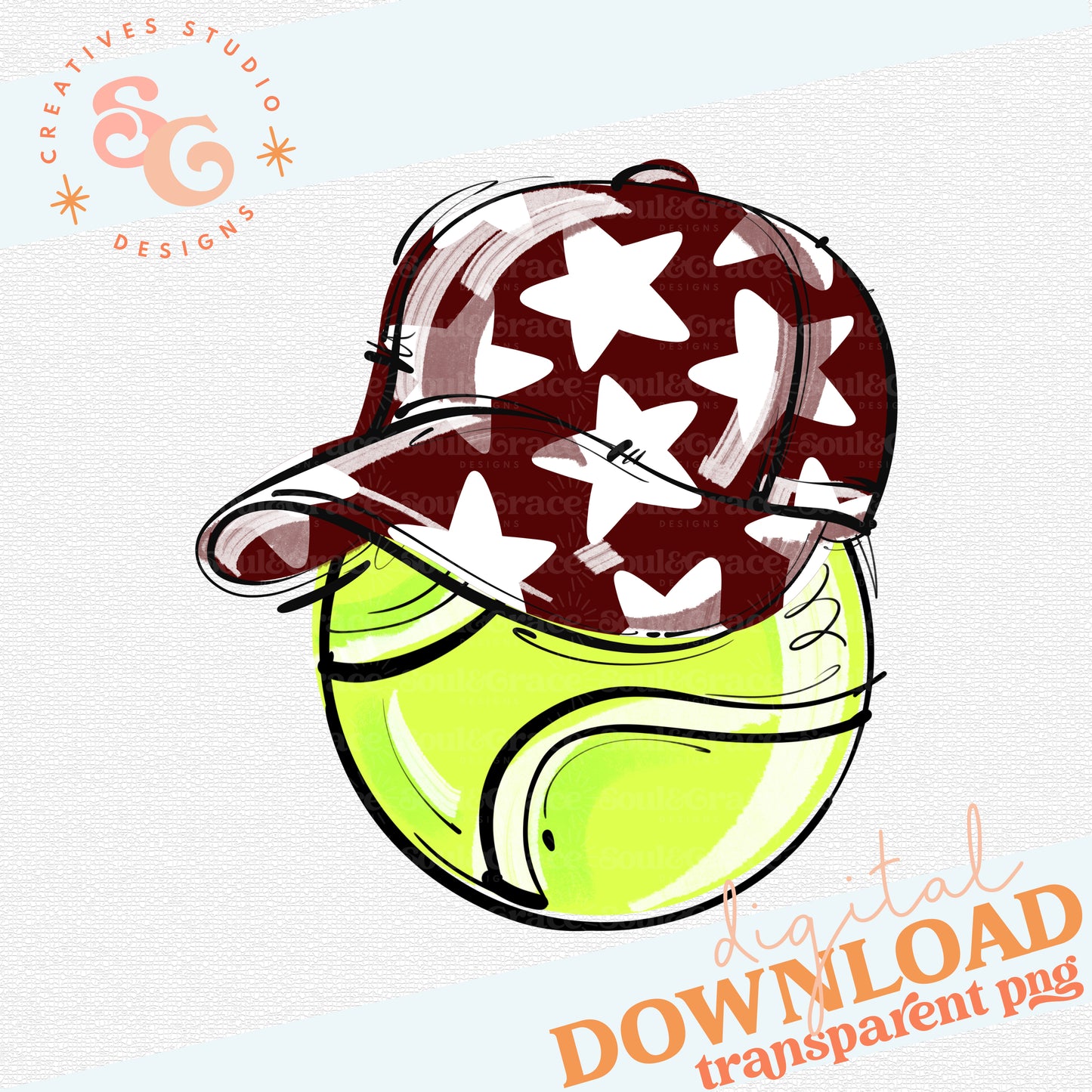 MAROON PLAY BALL HAPPY FACE TENNIS