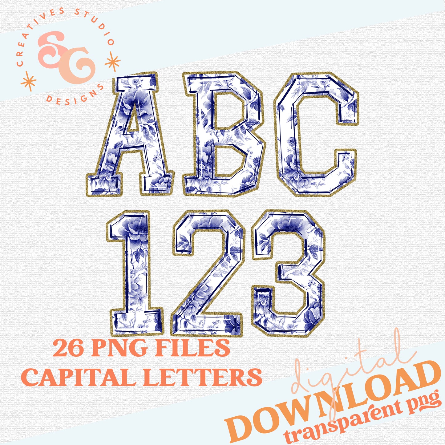 Navy Toile Alphabet Set - Includes Numbers