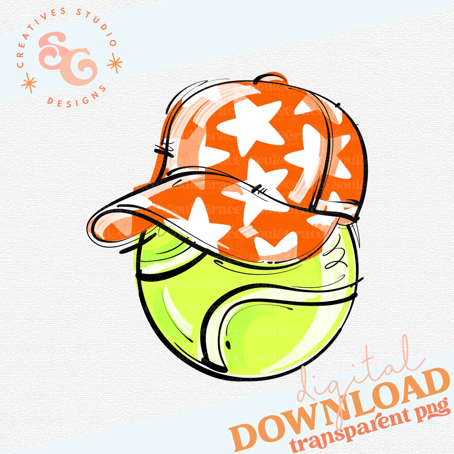 ORANGE PLAY BALL HAPPY FACE TENNIS