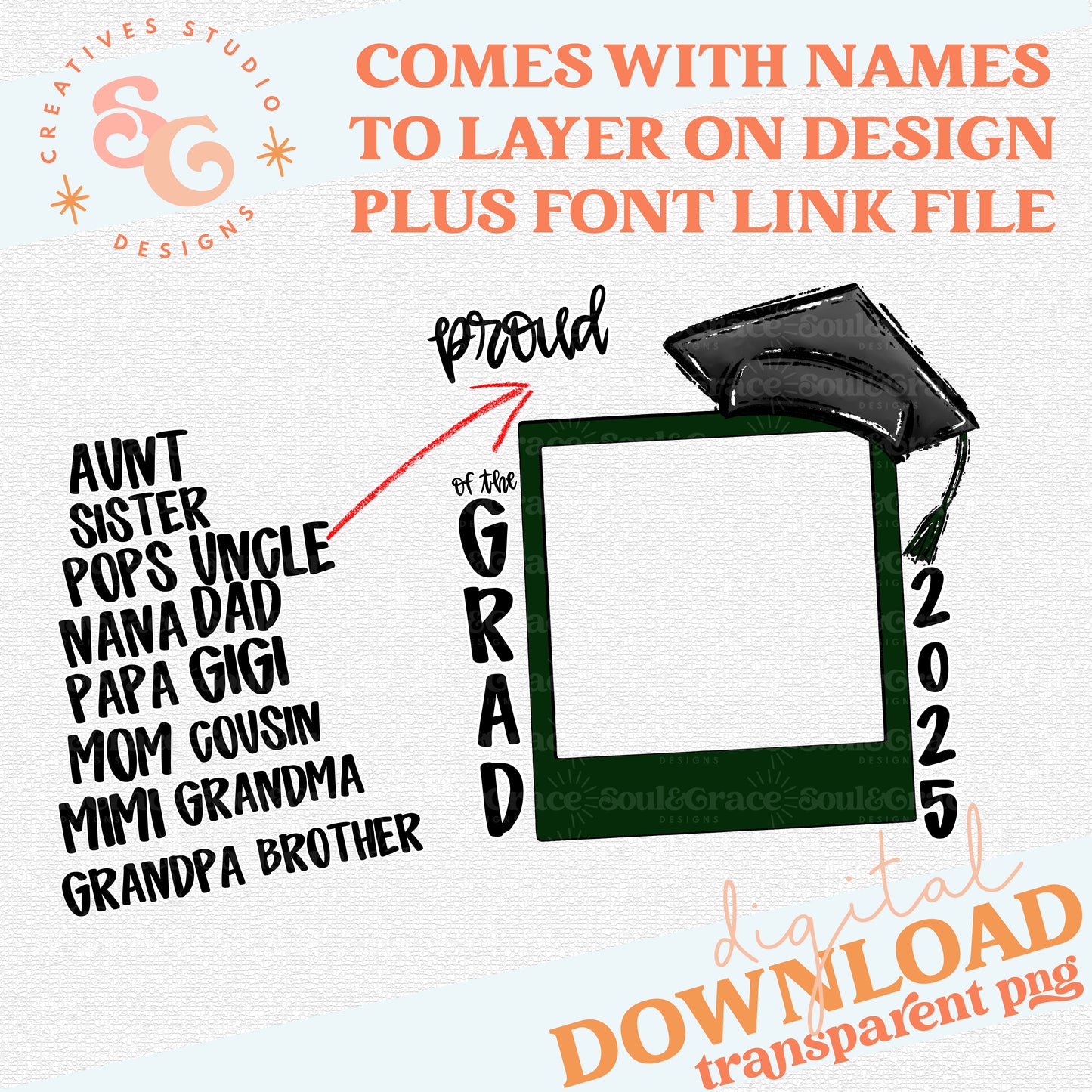 PROUD FAMILY NAME OF GRAD FRAME DARK GREEN