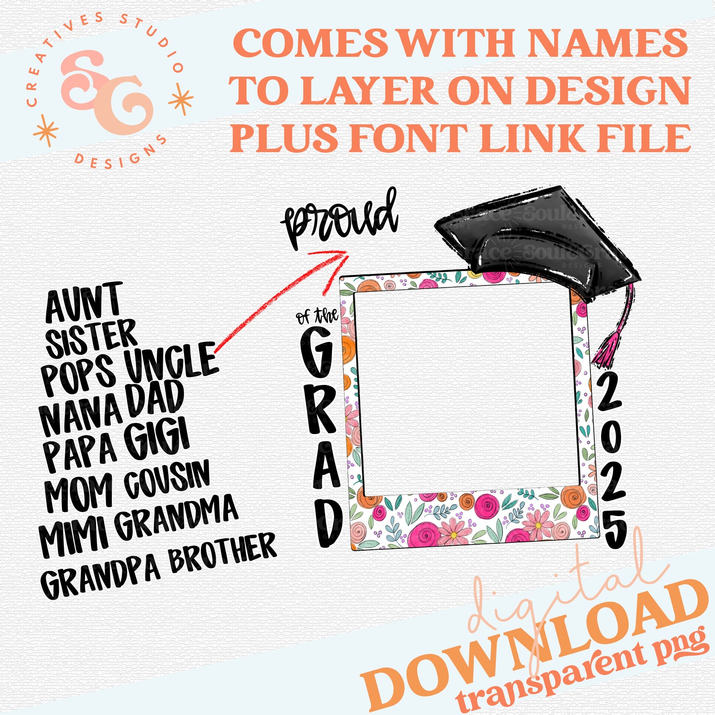 PROUD FAMILY NAME OF GRAD FRAME FLORAL