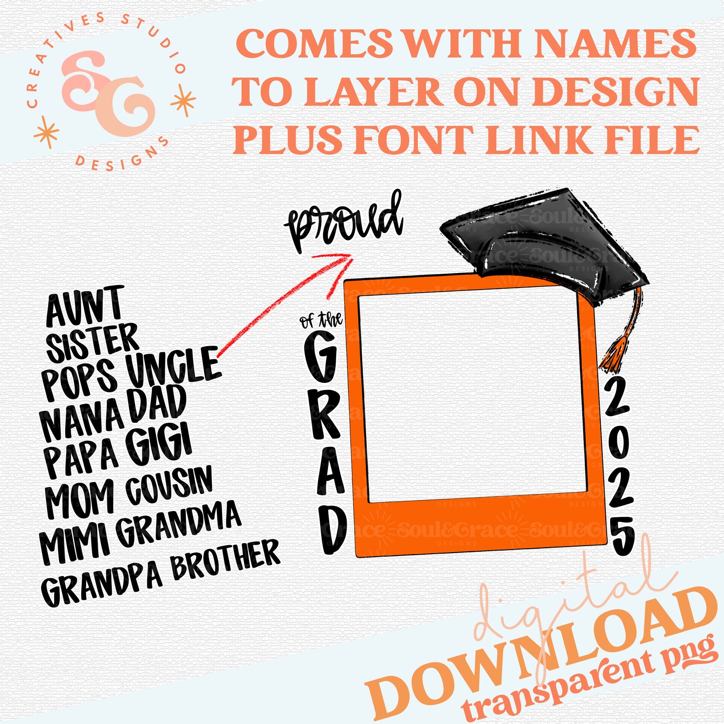 PROUD FAMILY NAME OF GRAD FRAME ORANGE