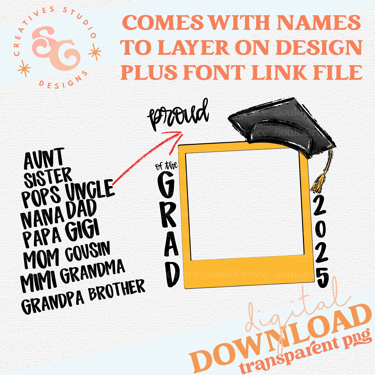 PROUD FAMILY NAME OF GRAD FRAME YELLOW