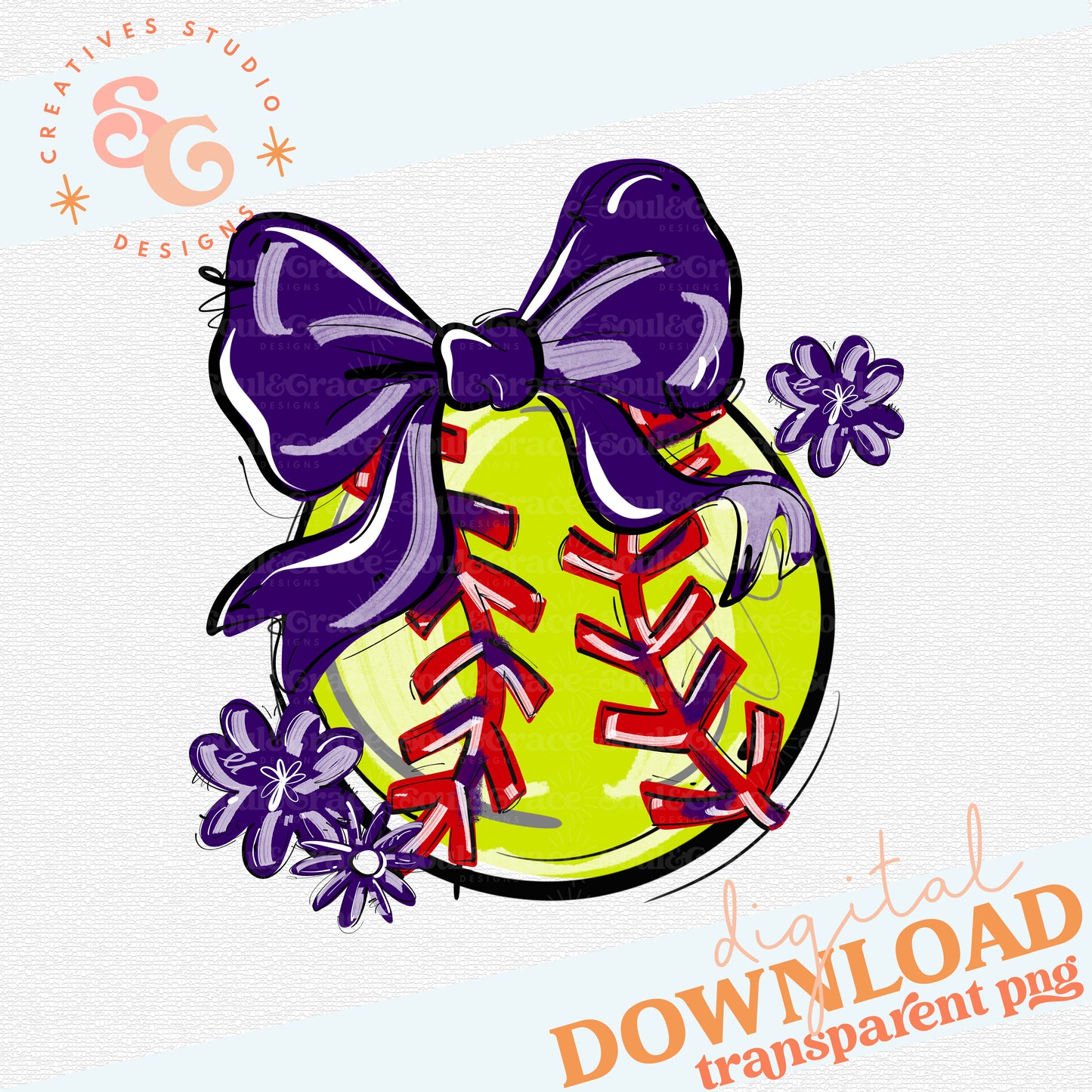 PURPLE PLAY BALL BOW WITH FLOWERS SOFTBALL