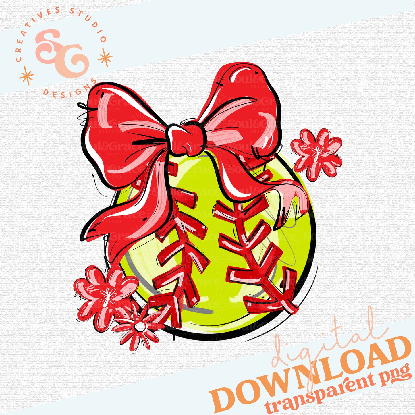 RED PLAY BALL BOW WITH FLOWERS SOFTBALL