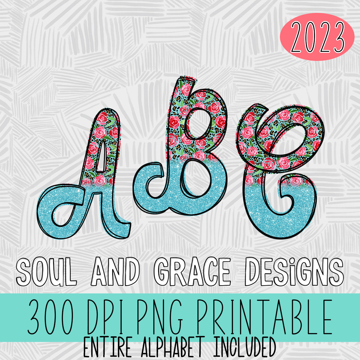 Roses on Leopard Hand Drawn Alphabet