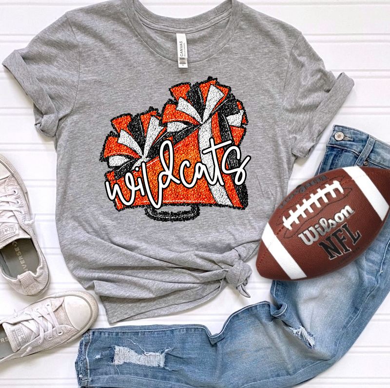 Cheer Megaphone and Poms Faux Sequin - Orange