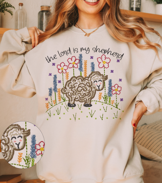 The Lord Is My Shepherd Faux Stitching