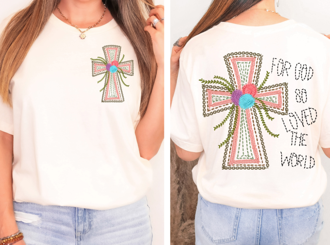 For God So Loved The World Faux Stitching