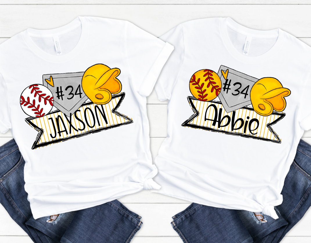 Baseball & Softball Name Trios Yellow