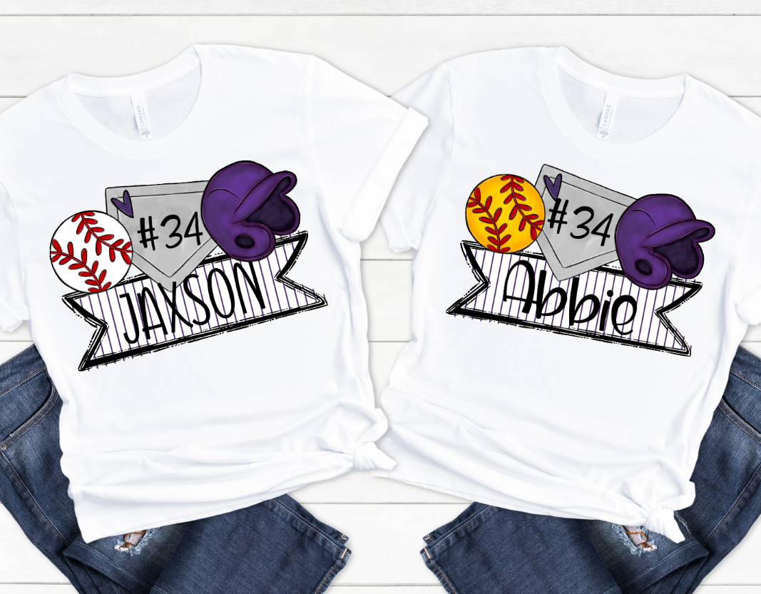 Baseball & Softball Name Trios Purple