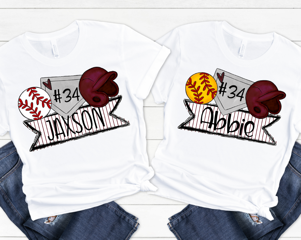 Baseball & Softball Name Trios Maroon