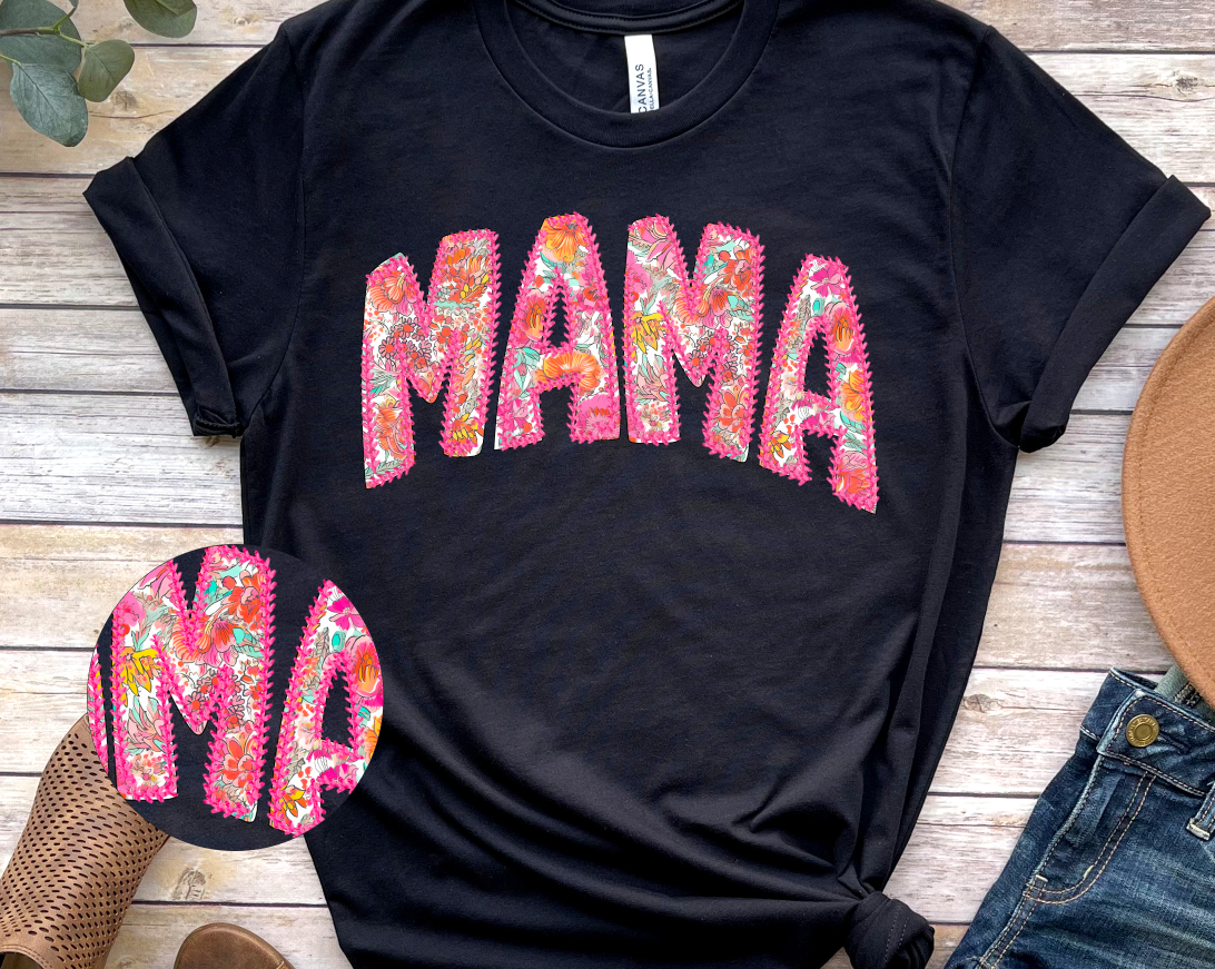 Mama Floral with Faux Stitching