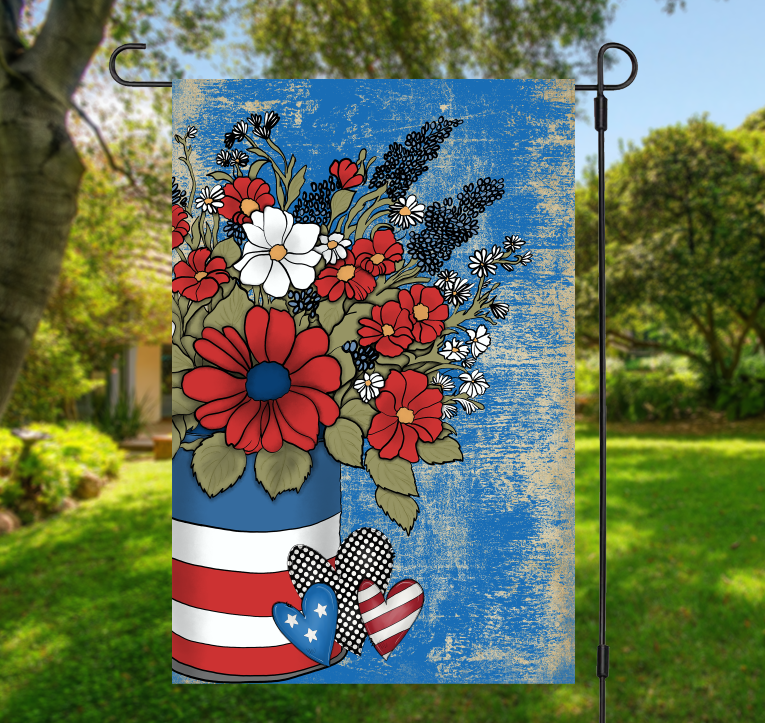Patriotic Floral Garden Flag
