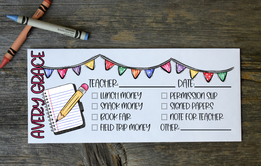 School Envelope Printable - Notepad with Dot Pencil