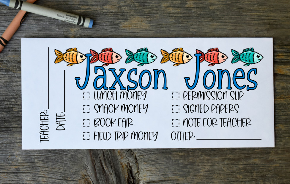 School Envelope Printable - Row of Fishes