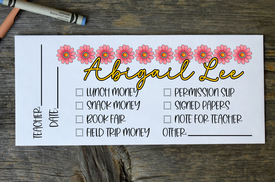 School Envelope Printable - Flowers