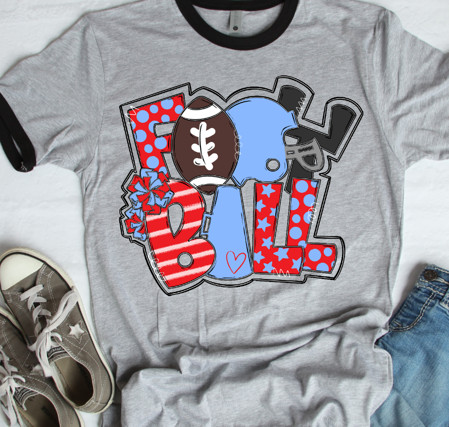 Football Word Art RED AND COLUMBIA BLUE