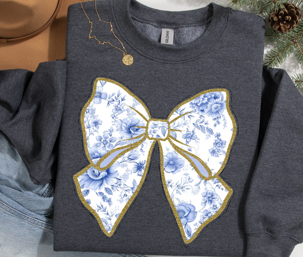 Blue Toile Coquette Bow
