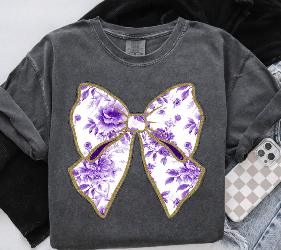 Purple Toile Coquette Bow