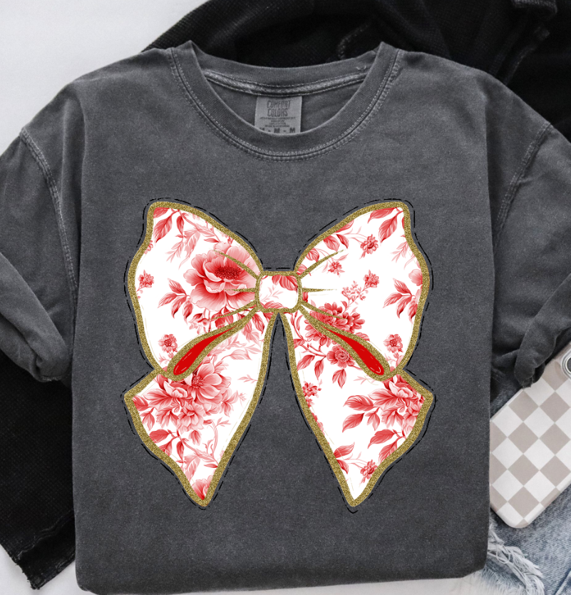 Red Toile Coquette Bow