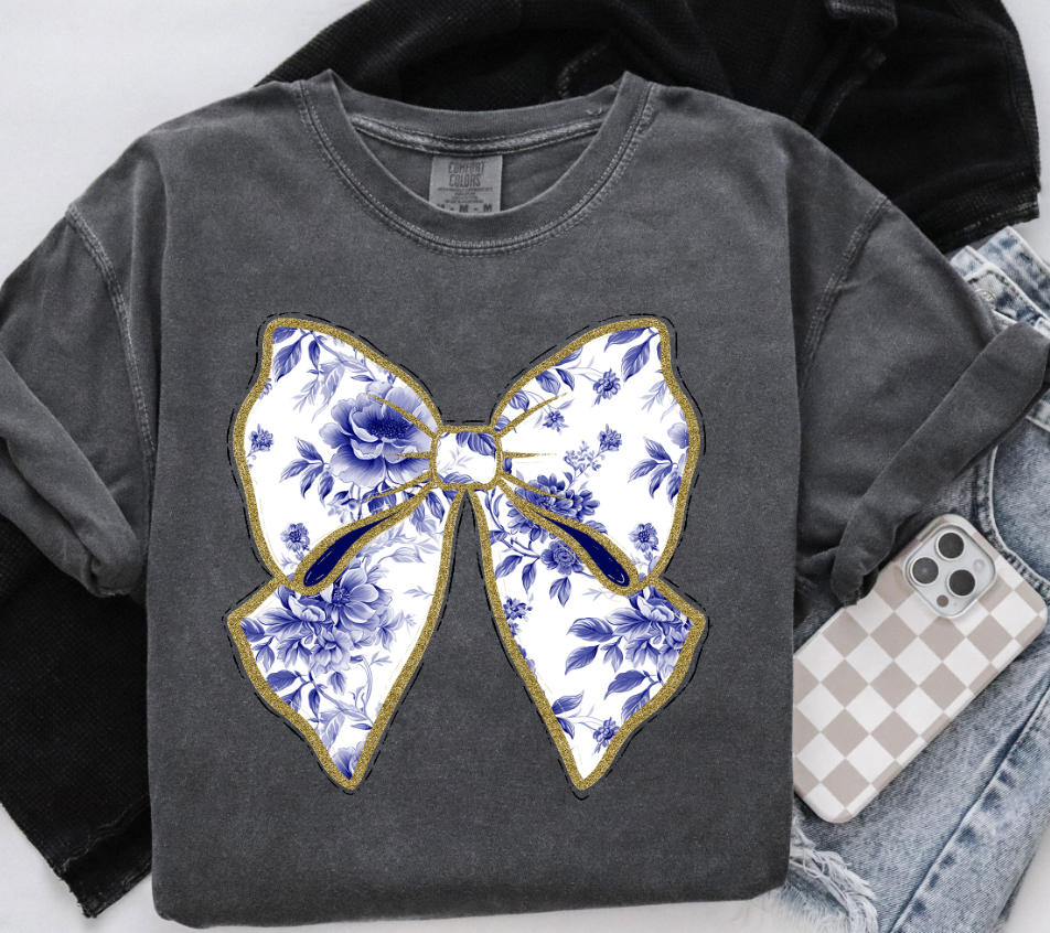 Navy Toile Coquette Bow
