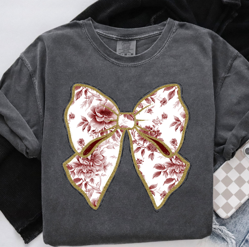 Maroon Toile Coquette Bow