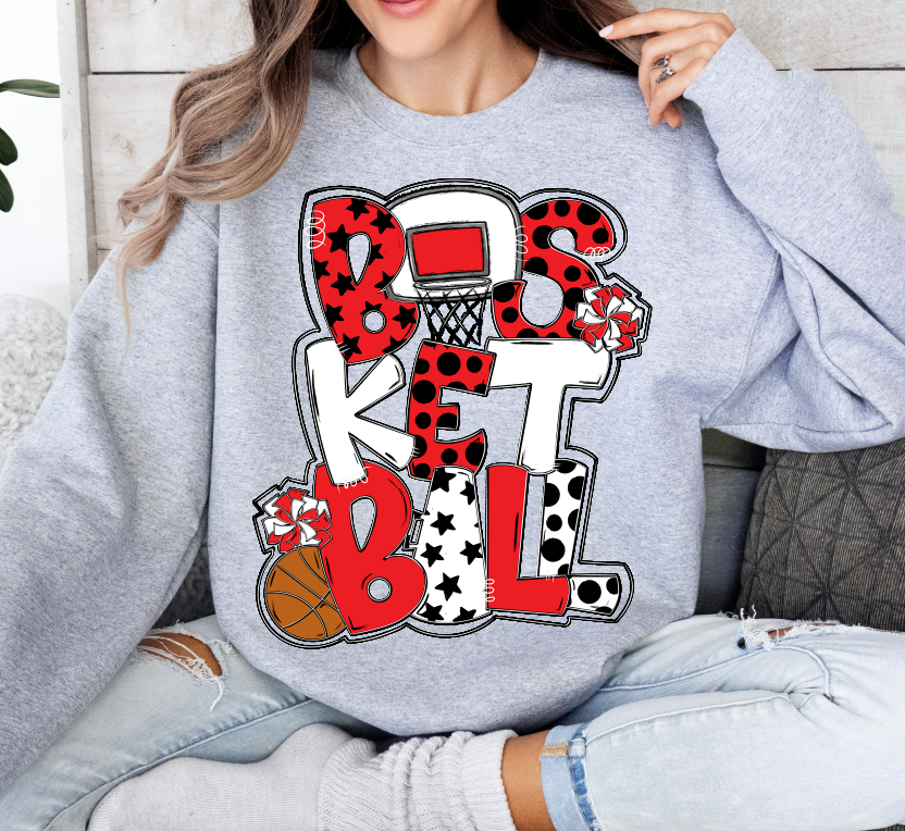 Basketball Word Art Red White