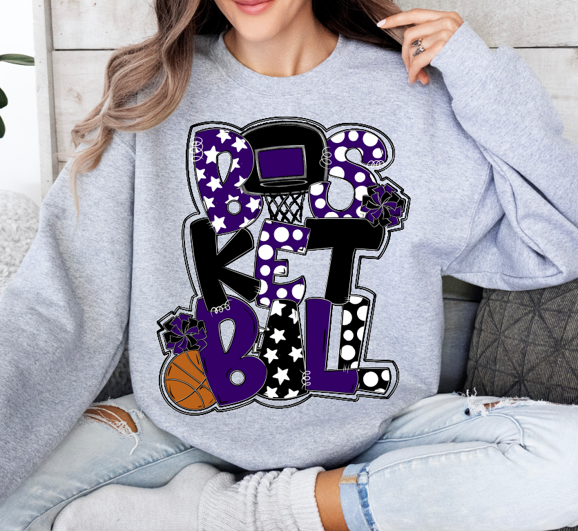 Basketball Word Art Purple Black
