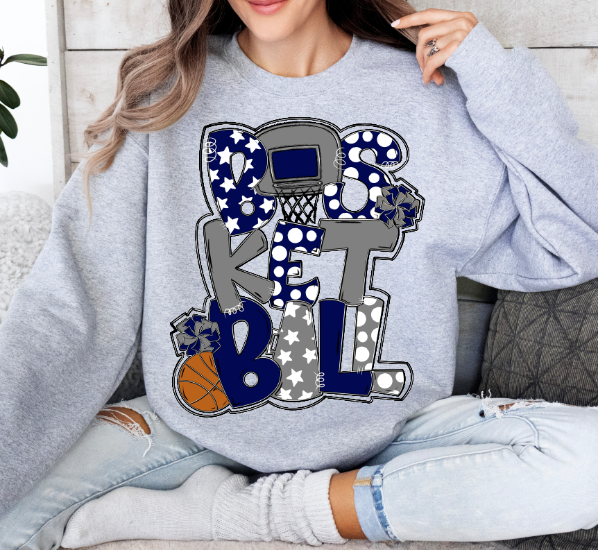 Basketball Word Art Navy Gray