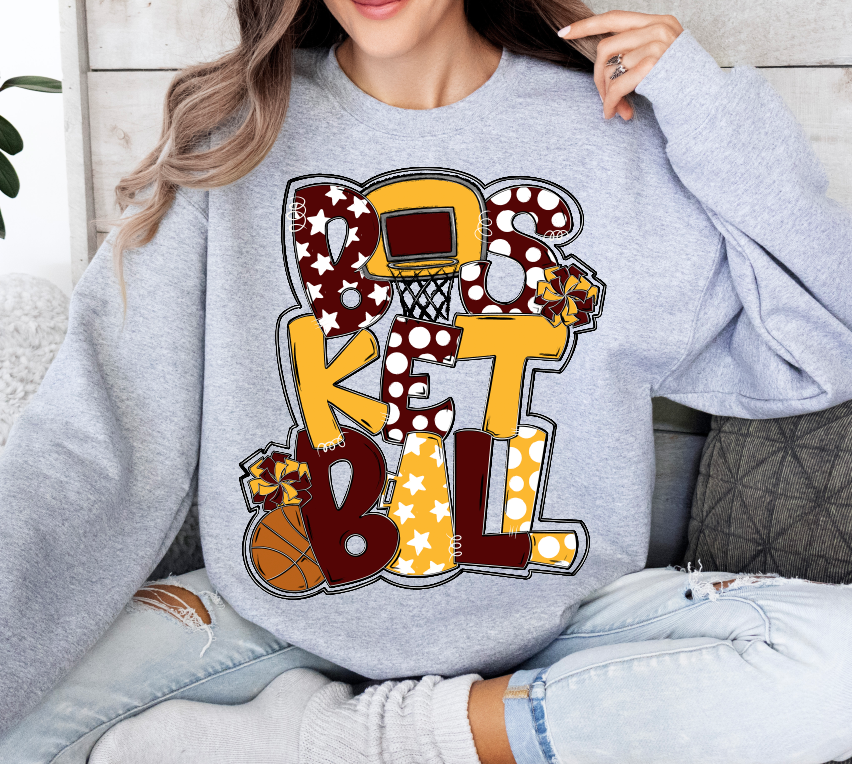 Basketball Word Art Maroon Yellow Gold