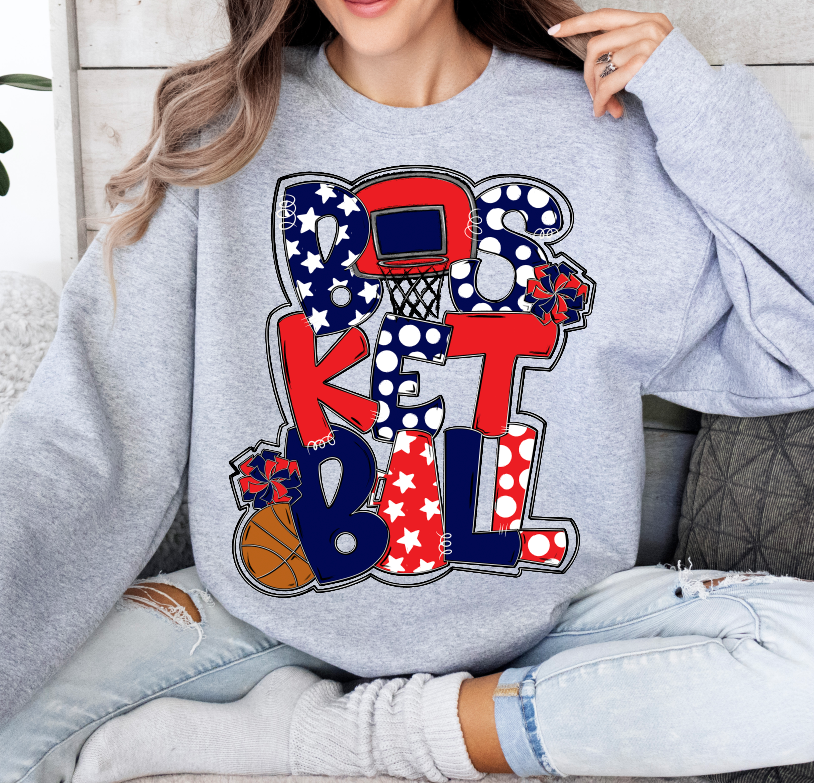 Basketball Word Art Navy Red