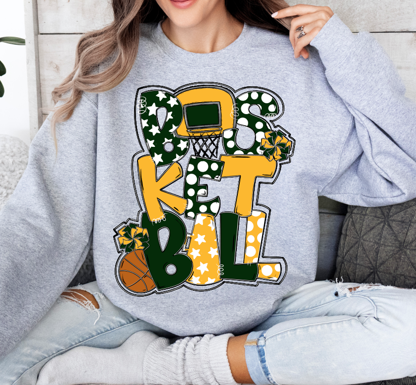 Basketball Word Art Dark Green Yellow Gold