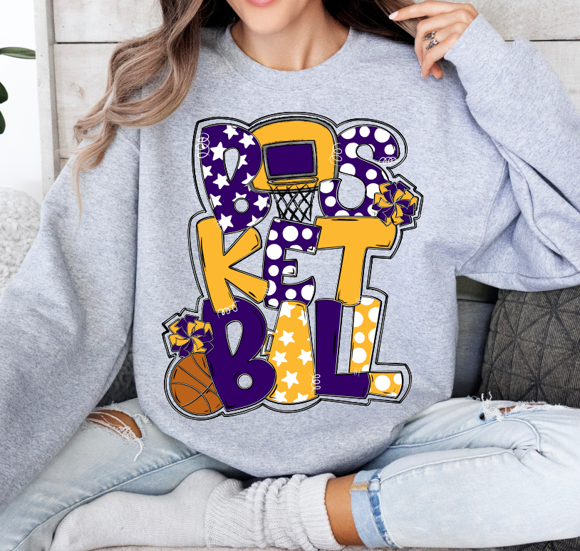 Basketball Word Art Purple Yellow Gold