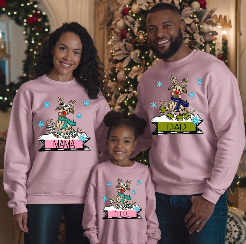 Ice Skating Reindeer, Ready to Personalize, Boy and Girl Version Included