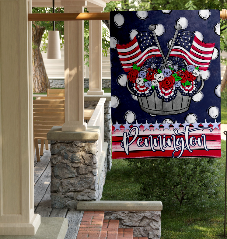 PATRIOTIC FLAGS AND FLOWERS GARDEN FLAG