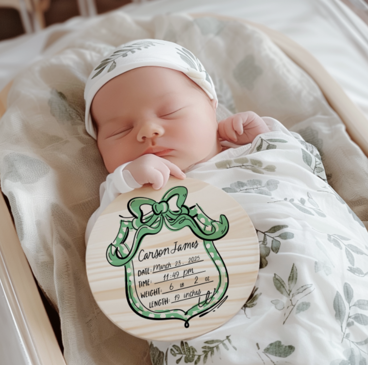 BIRTH ANNOUNCEMENT WITH MONTHLY MILESTONES GREEN